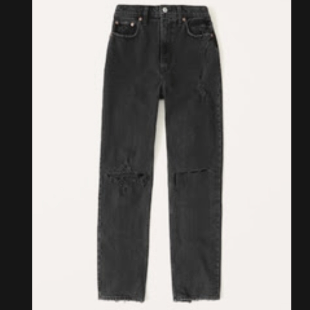 Abercrombie Ultra High Rise 90s Straight Jean - Black Distressed